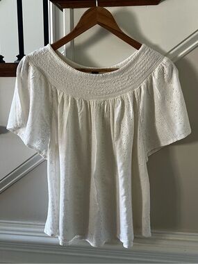 OLD NAVY White Eyelet Smocked Yoke Top